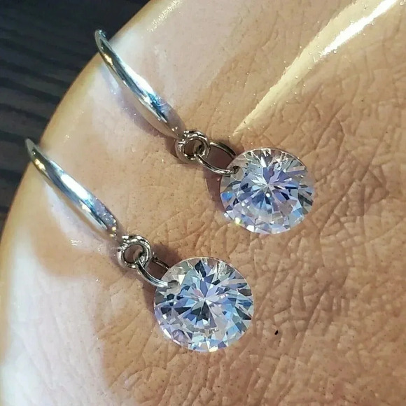 Faux Diamond Clear Cubic Zirconia CZ Dangle Earrings - Picture 1 of 11